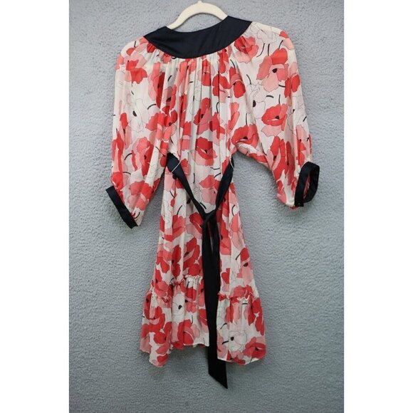 Moulinette Soeurs-Anthropologie Sheer Poppy Dress-Size 0-Satin Trim-100% Silk - Picture 4 of 6